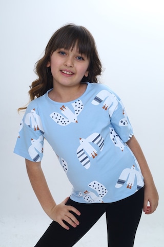Toontoy Kids Toontoy Kız Çocuk Kuş Pano Baskılı Tişört Mavi
