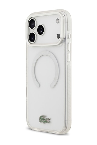 Apple Uyumlu iPhone 17 Pro Max Kılıf Lacoste Lisanslı M-safeli İkonik Timsah Logolu Buzlu Kapak Beyaz Beyaz