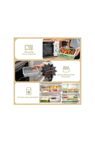 Buzdolabı Saklama Organizer, Kendinden Kapaklı, Mikrodalga Ve Buzluğa Uygun, 6 Adet 1350ml Beyaz