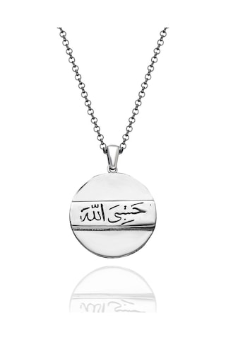 925 Ayar Gümüş Hasbiyallah (Allah Bana Yeter) Yazılı Erkek Kolye 552571626