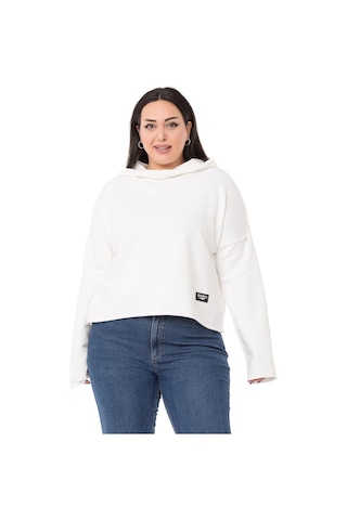 Büyük Beden Kapüşonlu Düşük Kollu Pis Dikişli Üç İplik Beyaz Sweatshirt-beyaz Beyaz
