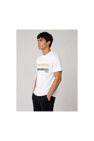 Hzr Wear Erkek Nakış Baskı Detaylı Sıfır Yaka Regular Fit %100 Pamuk Tişört Beyaz