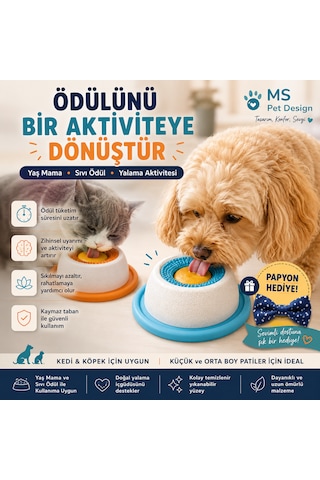 Kedi Köpek Yalama Ve Aktivite Kabı Yaş Mama Ve Sıvı Ödül İçin Yavaş Tüketim Mama Kabı / Papyon Hediyeli