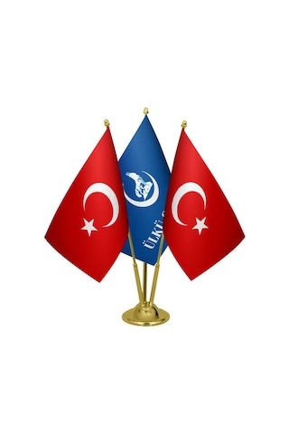 Masa Üstü Ülkü Ocakları Bayrağı Türk Bayrağı Üçlü Pirinç Direk Ma