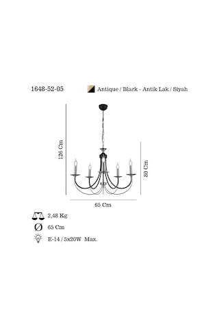 Ferra 5 Lı Antık Lak Avıze 5xe14 Siyah