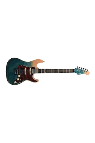 Guson Superstrat Hss Elektro Gitar Quilted Blue Burst