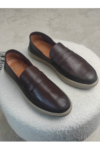 Muggo Harnaz Bağcıksız Hakiki Deri Erkek Günlük Casual Ayakkabı Kahverengi