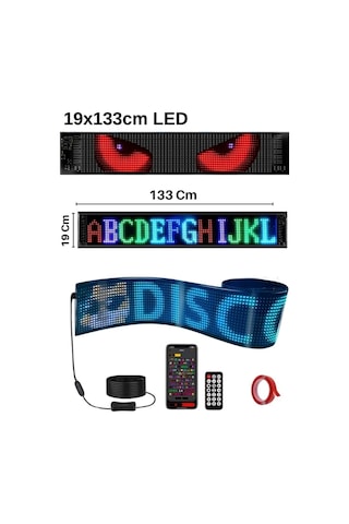 Wearfitpro 19x133cm Matrix Esnek Led Ekran Şeytan Gözler Yazı Telefon Kontrollü Araba Kamyon Dükkan Tabela