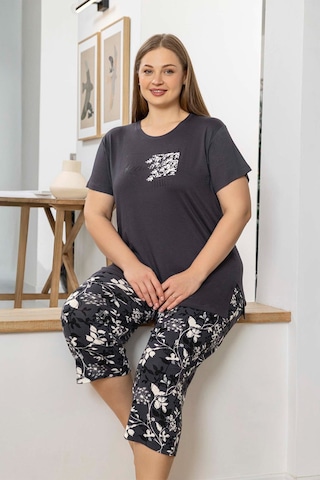 Aydoğan Kadın İnci Büyük Beden Koyu Gri Kapri Pijama Takım 0076 Koyu Gri