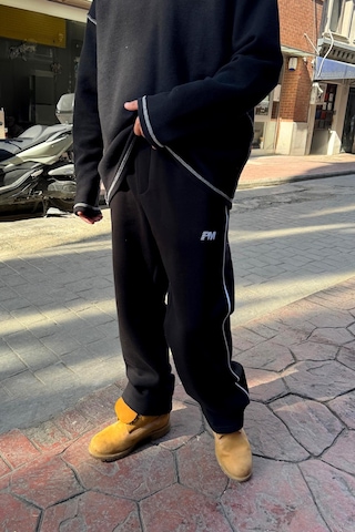 Flaw Pm Nakışlı Biyeli Eşofman Altı Siyah Siyah