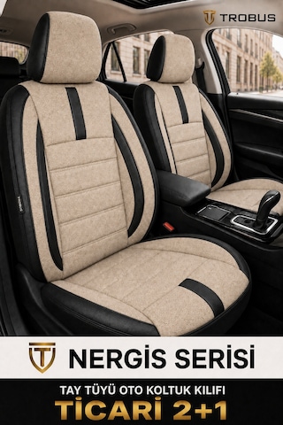 Jeep Cherokee 2001-2008 Uyumlu Nergis Serisi Ortopedik Tay Tüyü Ticari 2+1 Oto Koltuk Kılıfı Bej Siyah