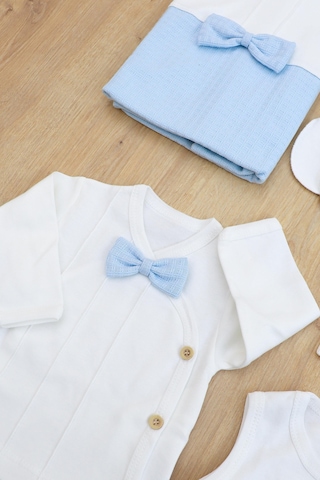 Sitilin Erkek Bebek Beyaz Mavi Natıral Pamuk Kumaş Lüks 10 Lu Hastane Çıkışı Set Stl6788 Baskılı