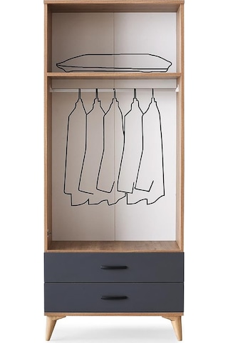Kumsal 2 Kapılı 2 Çekmeceli Gardrop Elbise Dolabı 80x48x195cm 001
