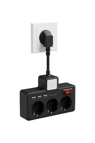 Honeybeeshop Siyah 8li Set Ab Güç Panosu 3 Renk Ayarlanabilir Gece Lambası 3 Ac Soket 3 Usb 2 Tip-c Duvar Şarj İstasyonu Ev Ofis Seyahat İçin