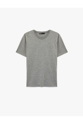 Koton Regular Fit Bisiklet Yaka Viskon Karışımlı Kısa Kollu Tişört Gri 6sam10407mk