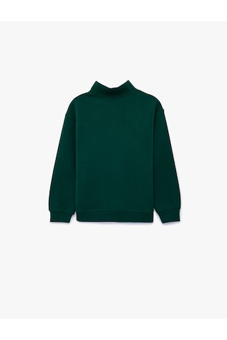Koton Baskılı Şardonlu Pamuklu Fermuar Detaylı Uzun Kollu Dik Yaka Sweatshirt Yeşil 7wkb10311tk