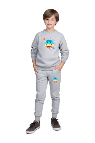 Fyk Kids 2'li Erkek Çocuk Yuvarlak Yaka Baskı Detaylı Eşofman Takımı Lacivert - Gri