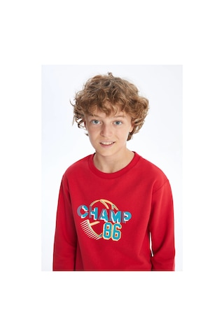 LC Waikiki Lcw Kids Kırmızı Bisiklet Yaka Erkek Çocuk Sweatshirt Canlı Kırmızı