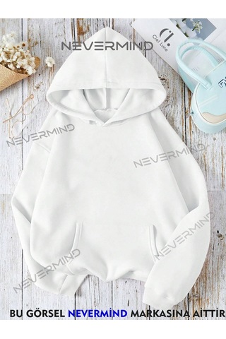 Nevermind Unisex Trust Baskılı Oversize Baskılı Kapşonlu Sweatsh Beyaz