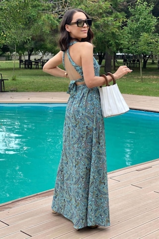 Zafir Butik Kadın Yeşil Sırt Dekolteli Yırtmaç Elbise Yeşil Yeşil