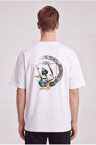 Black Nova Oversize Baskılı Unisex %100 Pamuk T-shirt Lucky Gambler Beyaz