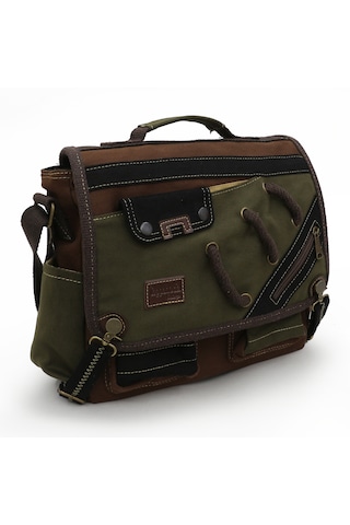 Cappadocia Vintage 4017 Haki Kahve 14" Laptop Pamuk Gabardin Postacı Okul Çantası Unisex Kilitli Çok Cepli Omuz Askılı Haki - Kahverengi