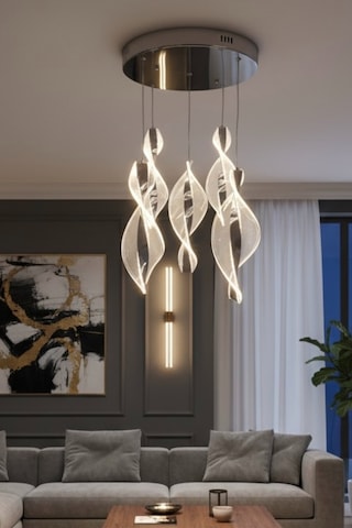 Kumandalı 3 Renk Işıklı Modern Sarkıt Led Avize Krom Kasa Salon,oda ,mutfak ,hol Avizesi Krom