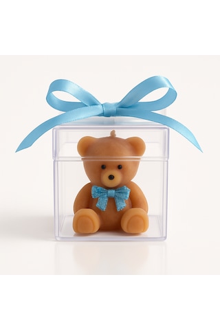 Hediyelik Ayıcık Mum Erkek Bebek Mavi Kurdeleli, Bebek Kokulu, Etiketli Mevlüt & Baby Shower Hediyesi 10 Adet Kahverengi
