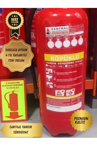 12 Kg Foam Köpüklü Yangın Söndürme Tüpü 3m N95 Maske Askı Aparatı Kullanma Talimatı Ve Fosforlu Levha Dahil