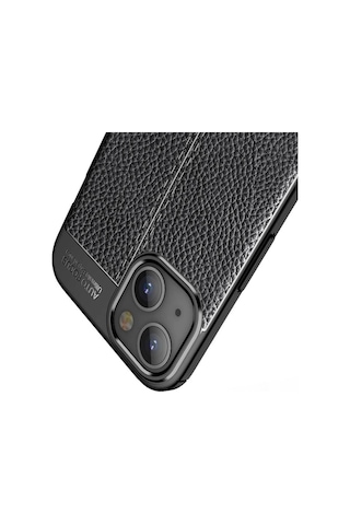 Apple Uyumlu iPhone 13 Deri Desenli Silikon Kılıf - Ultra Darbe Emici Kamera Korumalı Kapak Siyah