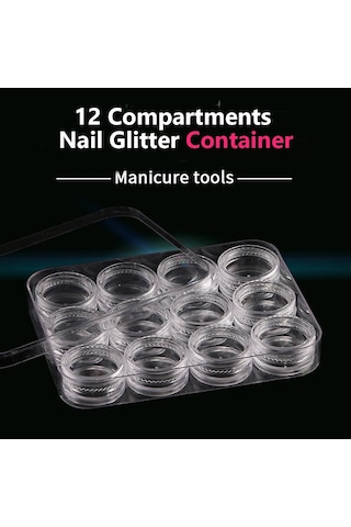 Tırnak Sanat Malzemeleri, Rhinestones, Boncuklar, Tırnak Takı Konteyner Kutusu İçin 12 Bölmeli Organizatör