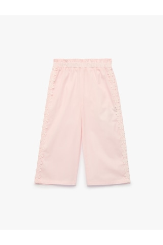 Koton Çiçekli Dantel Detaylı Poplin Geniş Paça Pantolon Pembe 7wmg40009aw Gül