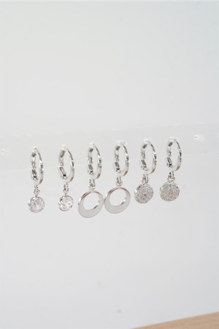 Kadın Zirkon Taşlı Sallantılı Oval Figürlü Klipsli 6'lı Küpe Seti Çok Renkli