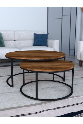 Arya Orta Sehpa Yuvarlak Barok Ceviz Suntalam 2'li Sehpa Takımı 80 x 80 CM