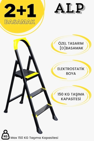 Karen Alp Siyah 2+1 Metal Basamaklı Katlanabilir Merdiven