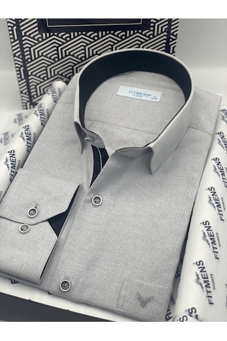 Klasik Uzun Kol Keten Cotton Hediye Kutulu Erkek Gömlek Fs-001261 - Açık Gri-2518