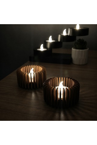 3d Baskı Modern Çizgili Mumluk - Tealight Mumluk 1 Adet -kahverengi Renkli