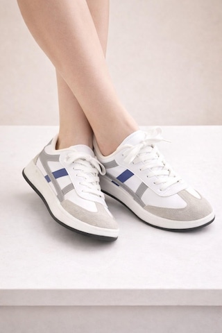 Unisex Günlük Spor Ayakkabı Bağcıklı Şerit Detaylı Sneaker Beyaz - Gri