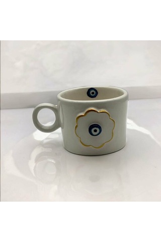 Altın Yaldız Çiçek Nazar Fincan Mug