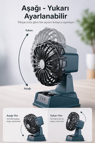 Exenar - Yeşil - Şarjlı Masaüstü Mini Vantilatör Retro Tasarım 2 Kademeli Mini Fan 500 Mah Taşınabilir Fan