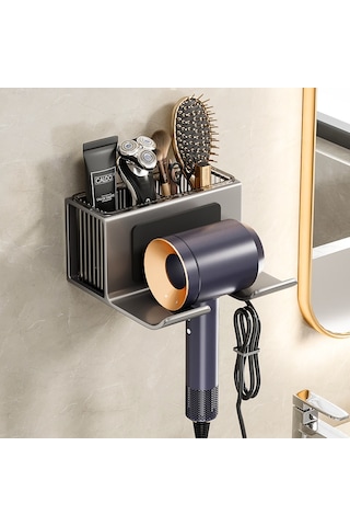 Yunboo Banyo Duş Fön Makinesi Tutucusu - Delme Yok Sürekli Montajlı - Kalın Çelik Gri - Saç Kurutma Aleti Depolama Rafı Diğer