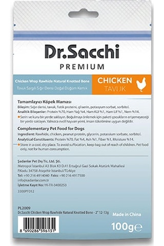 Dr.sacchi Premium Tavuk Sargılı Sığır Derisi Doğal Düğüm Kemik Tahılsız Köpek Ödülü 2 8li 100 Gr 109-30013.01