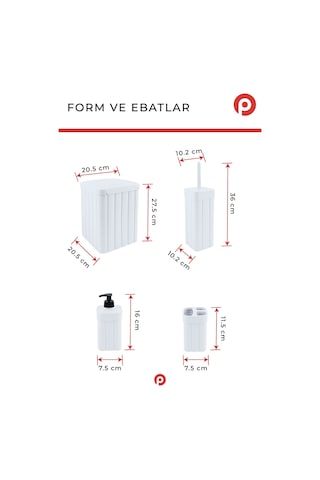 Trend Fitil Desen 4 Parça Banyo Düzenleyici - Estetik ve Dayanıklı Banyo Seti Beyaz
