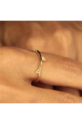 Minimal Altın Yüzük - 14 Ayar Altın Dal 0.25 Karat Swarovski Taşlı Minimal Kadın Yüzük - Hediyelik Sarı Altın