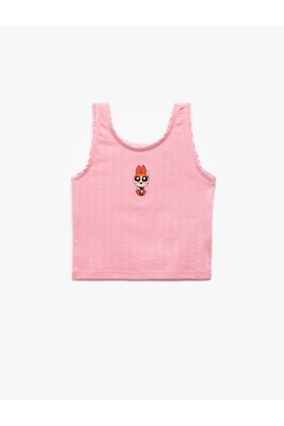 Koton Powerpuff Girls İşlemeli Lisanslı Kolsuz Bisiklet Yaka Atlet Pembe 5skg30111ak Gül
