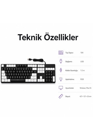 104 Tuş Rgb Aydınlatmalı Mekanik Gaming Klavye Kablolu Usb, Sayısal Tuş Takımlı Oyuncu Klavyesi