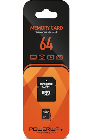 Powerway 64 GB MicroSDHC Class 10 Hafıza Kartı + Adaptör