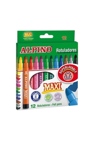 Alpino Maxi Keçeli Kalem Jumbo Keçe Uçlu Kalem 12 Renk 12'li Çok Renkli