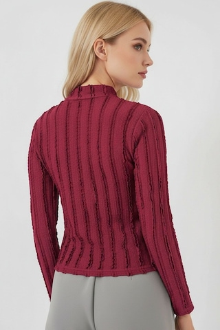 Hiccup Bdart Dokulu Slim Fit Dik Yaka Bluz Bordo Kırmızı