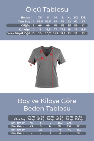 Goffra Kadın Vision V Yaka Premium Kalite Yoğun Dokulu Pamuklu T-shirt Koyu Gri W102-r0220-05